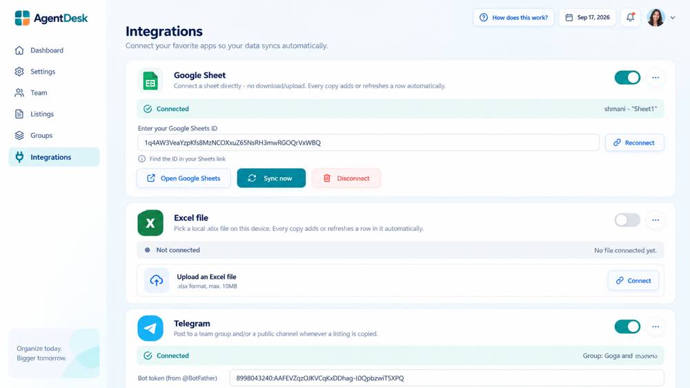 AgentDesk – ინტეგრაციები